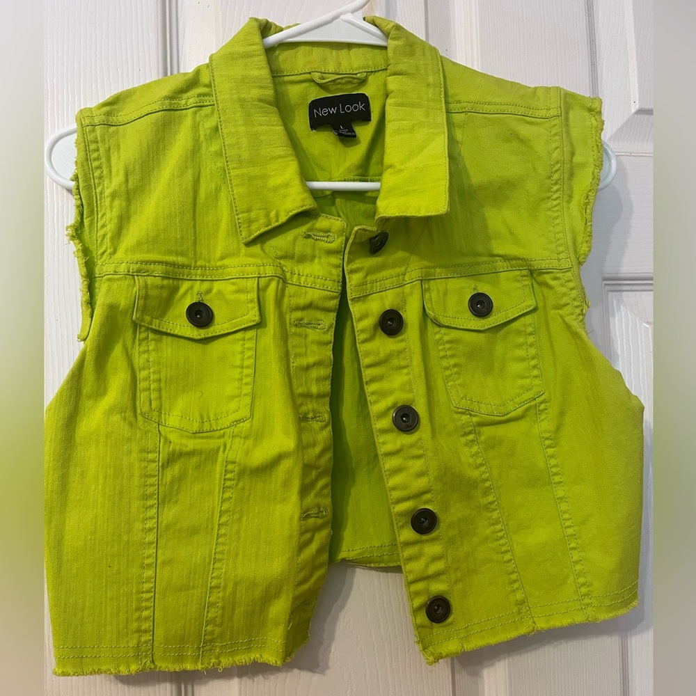 Neon Green Button Up Jean Vest